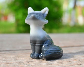 2.4 Inches Natural Taichi Stone Carved Fox,Crystal healing,Crystal gift,Carved Ornament,Taichi Stone skull,Fox decor,Fox statue 1PC