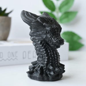 3" Natural Obsidian Dragon,Hand Carved,Reiki Healing,Obsidian Skull,Crystal ornament,Crystal skull,dragon Statue,Dragon skull,crystal skull