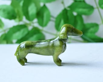 3 Inches Natural Green Jade dachshund,Hand Carved,Reiki Healing,Crystal Carving,Green Jade Dog Skull,Crystal Decor,Dog Statue,Crystal Gift