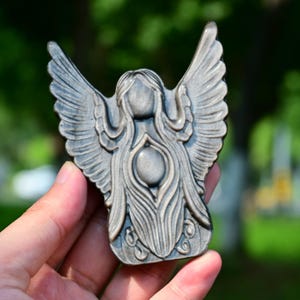3.5&quot; Natural Silver Obsidian Angel,Hand Carved,Reiki Healing,Crystal Carving,Crystal Decor,Crystal Gift,Crystal Ornament,Angel Statue