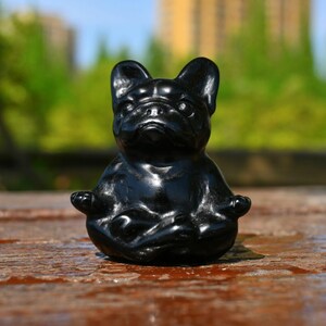2.3 Inches Natural Obsidian Bulldog,Hand Carved,Reiki Healing,Obsidian Skull,Crystal Decor,Dog Statue,Crystal Dog,Dog Ornament,Home Decor