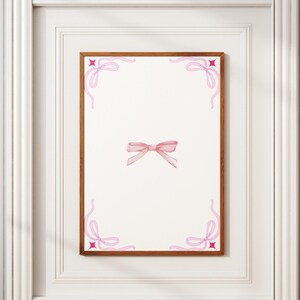Bow frame Digital Print, Coquette room decor, Pale pink wall art, Girly decor for dorm bedroom, Preppy aesthetic bow art,