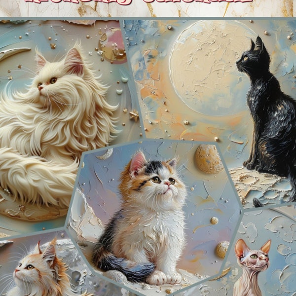 Unique Digital Wall Calendar "Feline Luna Serenade - Impasto Moon Mischief" 2025 A4 Portrait/Vertical Cat Calendar
