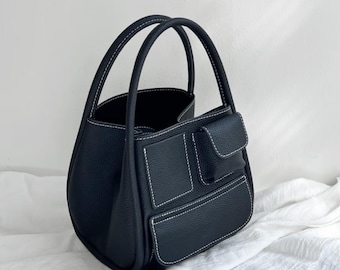 Genuine Leather Totes, Minimal Leather Handbag, Leather Top Handle Bag,