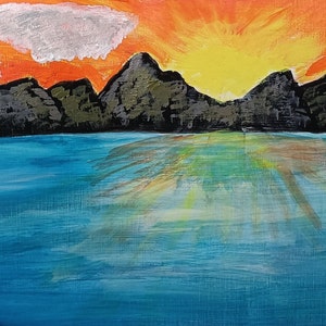 Acrylschilderij Zonsondergang aan zee afbeelding 1