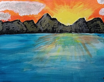 Pittura acrilica - Tramonto in riva al mare