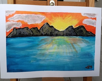 Acrylic painting - Sunset by the sea