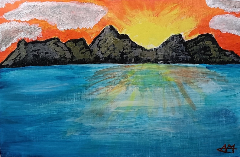 Acrylgemälde Sonnenuntergang am Meer Bild 1