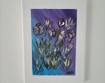 Acrylschilderij - Bloemen op klein canvas