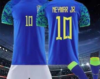 Brasil 2022 Neymar Away Kids Soccer Uniform Jersey Shors Sokken voor jongens meisjes jeugdmaten, cadeau voor hem
