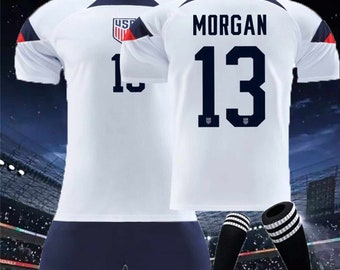 USA Morgan #13 Wit voetbalshirt & shorts met sokkenset voor jongens en meisjes jeugdmaten, verjaardagscadeau voor hem