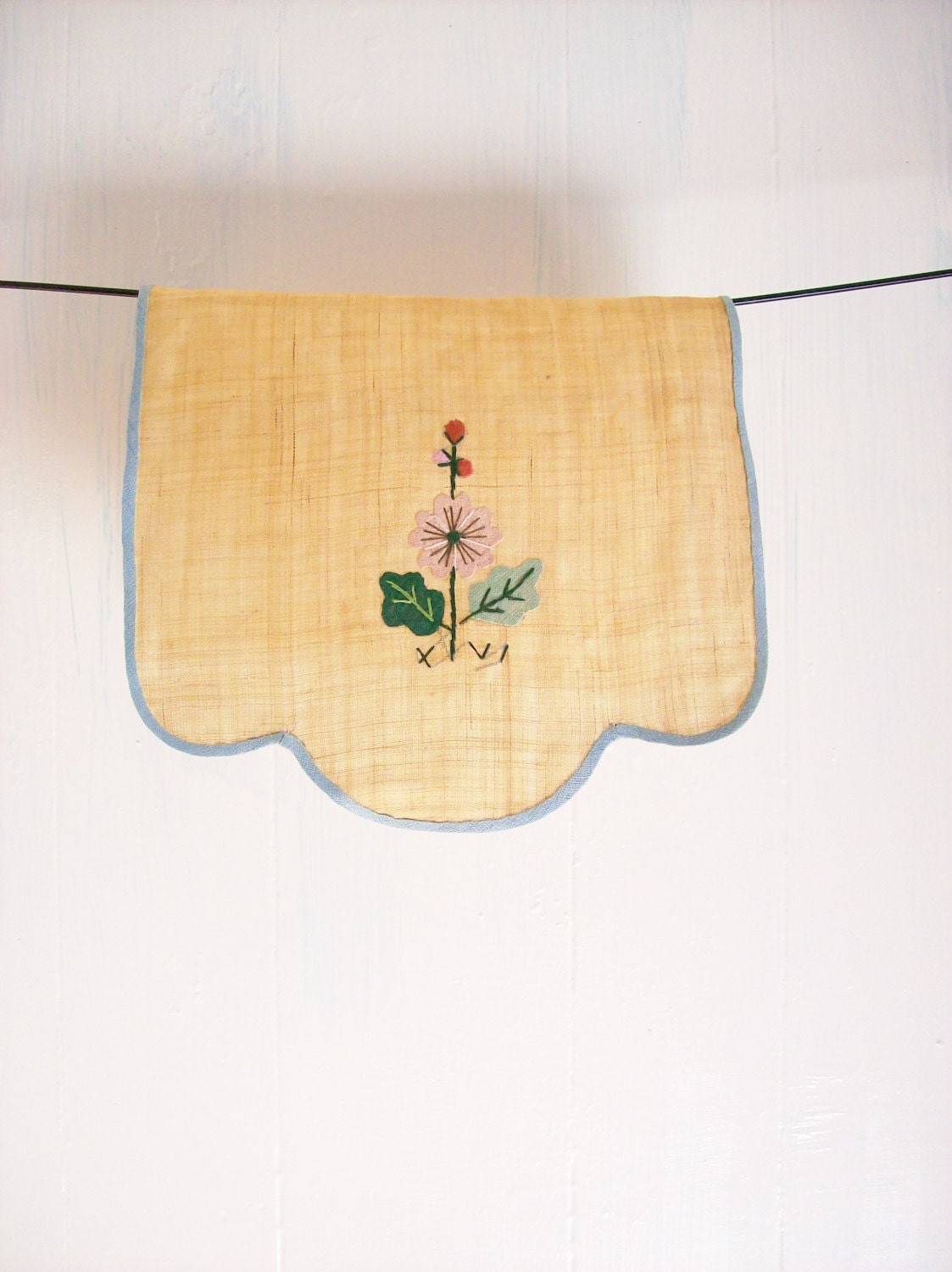 Applique Embroidered Doily Flax Linens Vanity Shabby Eclectic Etsy