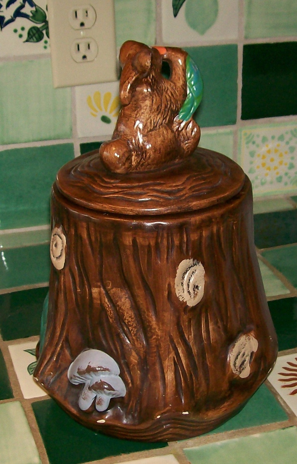 Cookie Jar Treasure Craft Rabbit On Stump Circa 1966 Etsy