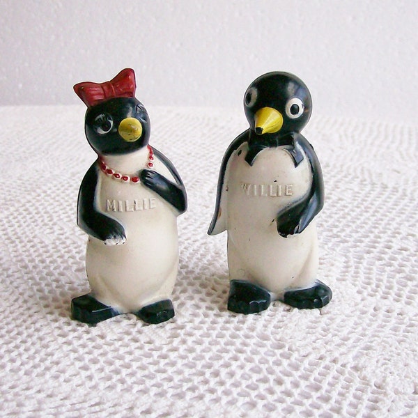 Vintage Salt & Pepper Shakers Millie and Willie Plastic 1950s