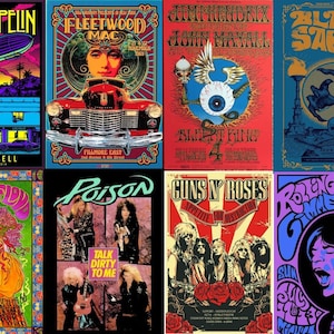 Carteles de bandas retro de los años 70, 80 y 90.