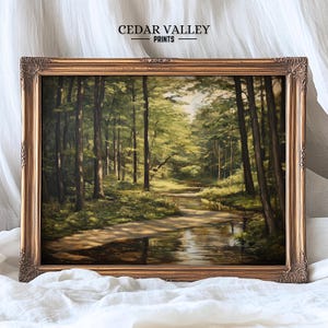 Woodland Forest Oil Painting, Printable Landscape Wall Art, Serene Nature Oil Painting, Timeless Moody Decor