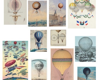 Vibrant Hot Air Balloon & Parachute Images - 11 Digital Downloads, Perfect for Scrapbooking or Wall Decor - Amazing Traveler's Gift