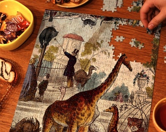Vintage Zoo Jigsaw Puzzle - Glossy Menagerie with Giraffes, Tigers, Peacock - Family Game Night - Gift for Puzzle Lovers