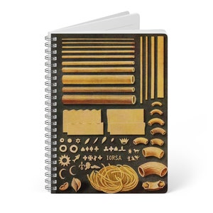 Italian Pasta-Themed A5 Notebook, Encyclopedia of Food, Wirobound Softcover, Gift for Food Lovers & Recipe Collecting