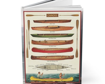 Vintage Canoe Chart Hardcover Journal - A5 Matte Finish Notebook for Daily Reflections - Unique Journaling Gift