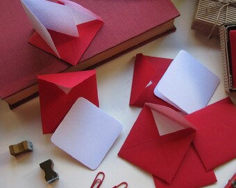 Mini Stationery Sets with Solid Red Square Envelopes and Blank White Folded Cards