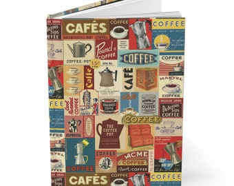 Vintage Coffee Label Journal, A5 Hardcover Notebook, Daily Writing, Coffee Lovers Gift Idea