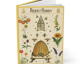 Beekeepers Companion A5 Notebook, Honey Bee and Plant Pollination Cover, Ruled Hardcover Journal for Nature Notes