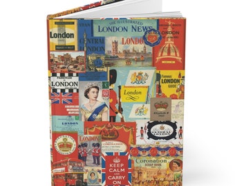 Vintage London Mosaic A5 Hardcover Notebook, Matte Journal, Ruled Pages, Creative Writing, Gift for Travel Lovers