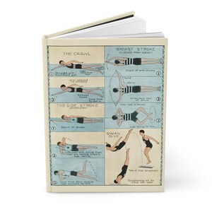 Vintage zwemgrafiek hardcover dagboek mat, notitieboek met A5 gelinieerde pagina's, zwemsportthemadagboek, reisplanner, cadeau voor schrijvers