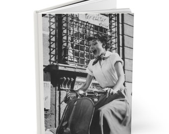 Audrey Hepburn A5 Journal - Roman Holiday Vespa Scene - Lined Hardcover Notebook - Classic Movie Fan Gift