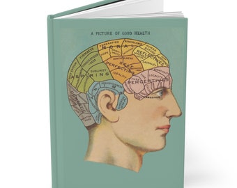 Vintage Phrenology Chart Hardcover Journal, Lined Pages, Stylish Reflective Writing Notebook, Psych Enthusiasts Gift