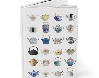 Elegant Teapots Collection A5 Hardcover Notebook, Matte Finish with Ruled Pages, Perfect for Journaling and Tea Lovers' Gift