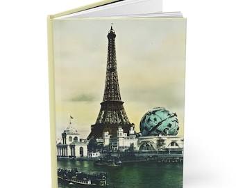 1900 Paris Exposition Journal, Eiffel Tower and Celestial Globe Cover, A5 Lined Hardcover Notebook, Perfect History Buff Gift