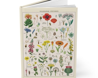 Wildflower Hardcover Journal, A5 Notebook with Lined Pages, Botanical Writing Diary, Unique Gift for Nature Lovers