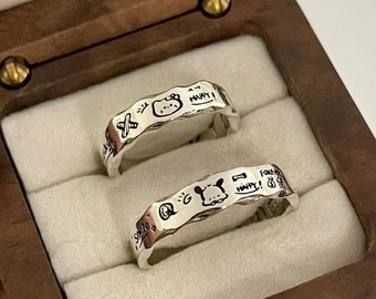 Your Love Story in Graffiti: Custom Handcrafted Engraved 999 Silver Couple Rings; Authentic and Skilled. Make your love story memorable.