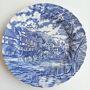 Large vintage dinner plate, Myott English porcelain, blue and white