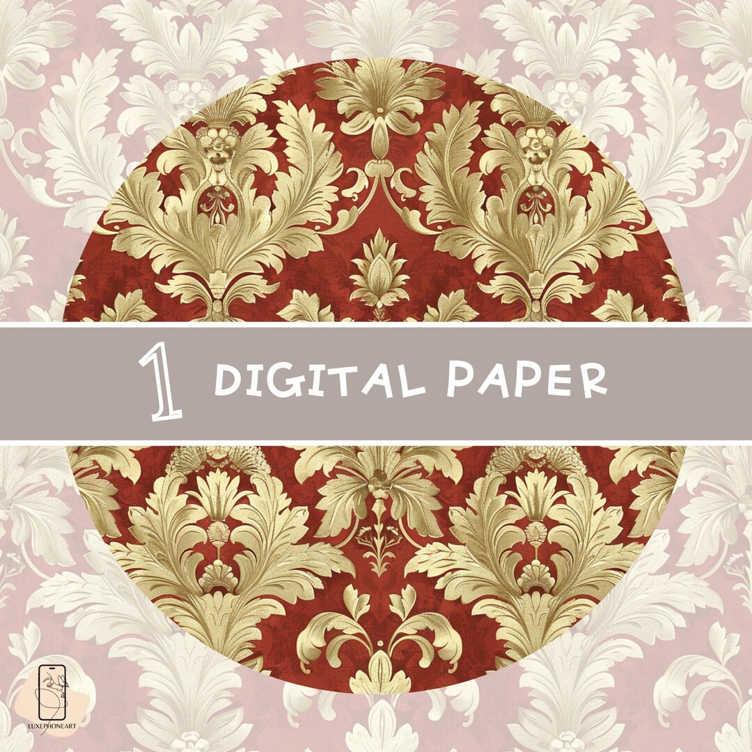 Single of Vintage Damask Printable Paper, Digital Paper for ...