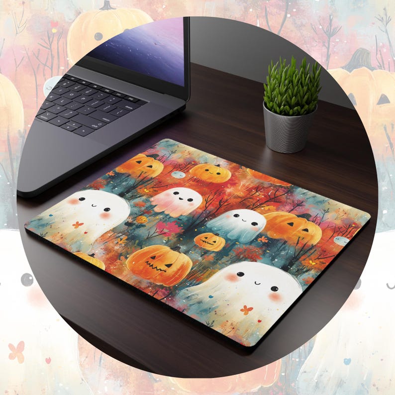 Pack of 5 Printable Vintage Postcards With Cute Ghost and Pumpkin