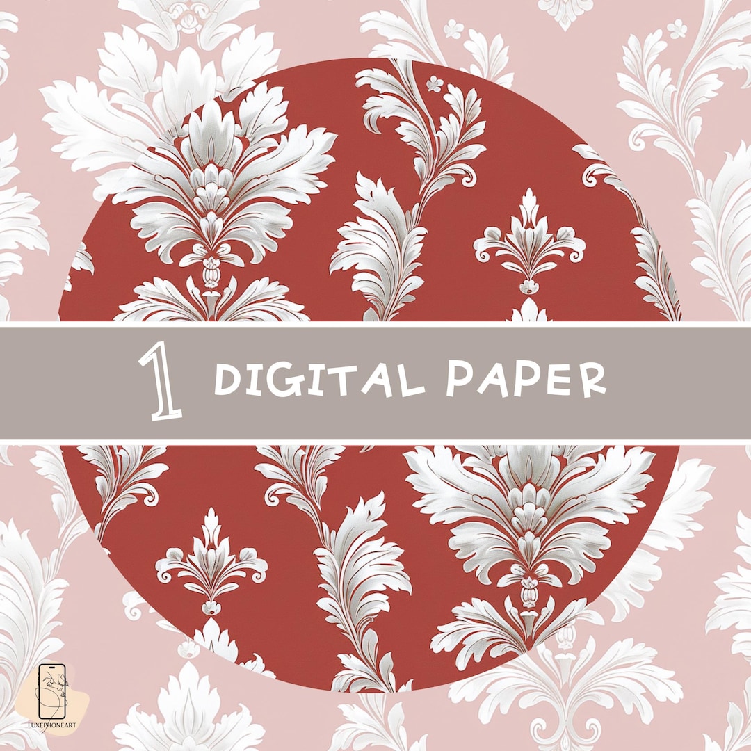 Single of Vintage Red Damask Printable Paper, Digital Paper for ...