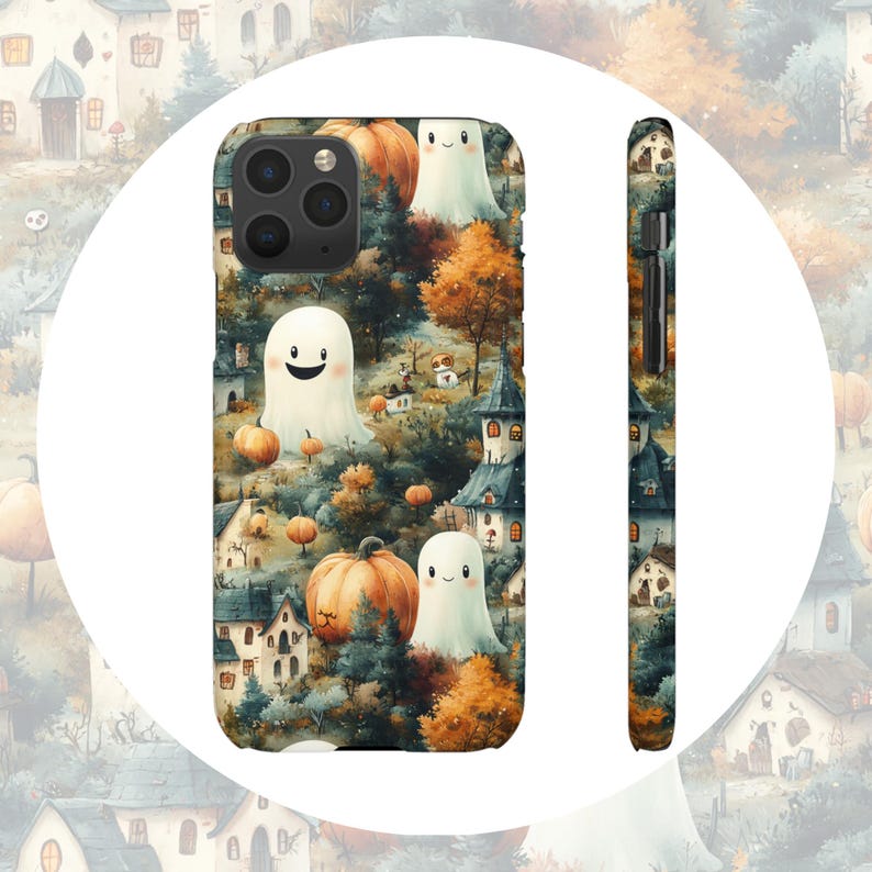 Pack of 5 Printable Vintage Postcards With Cute Ghost and Pumpkin