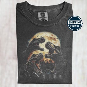 Vintage Dinosaur Comfort Colors, Trex Moon Graphic Tee, Jurassic Unisex Tshirt, Prehistoric Animal Shirt, Dinosaur Lover Gift Shirt