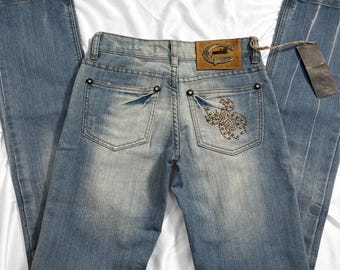 Roberto Cavalli Just Cavalli Y2K Washed Denim Low Waisted Bootcut Jeans / 2000s Jeans / Size 25