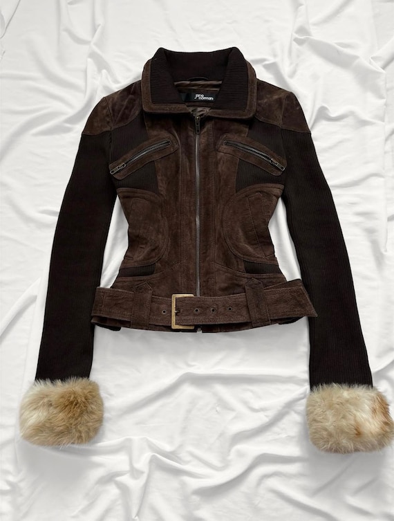 Iconic Jane Norman Vintage Y2K Faux Fur Genuine Leather Brown Jacket
