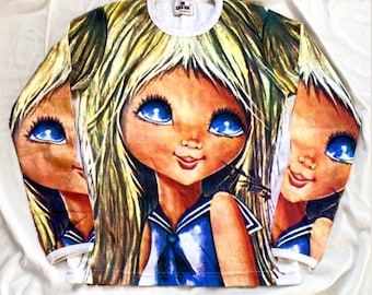 T-shirt à manches longues imprimé anime Y2K par Eaksak - Rare