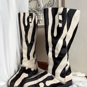 Vintage Pony Hair Leather Boots: Y2K Cowhide Western Style