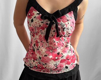 Top vintage Coquette Y2K à imprimé floral BAY en maille