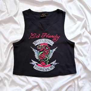 Ed Hardy Vintage Y2K Graphic Top Christian Audigier Grey Tank Top