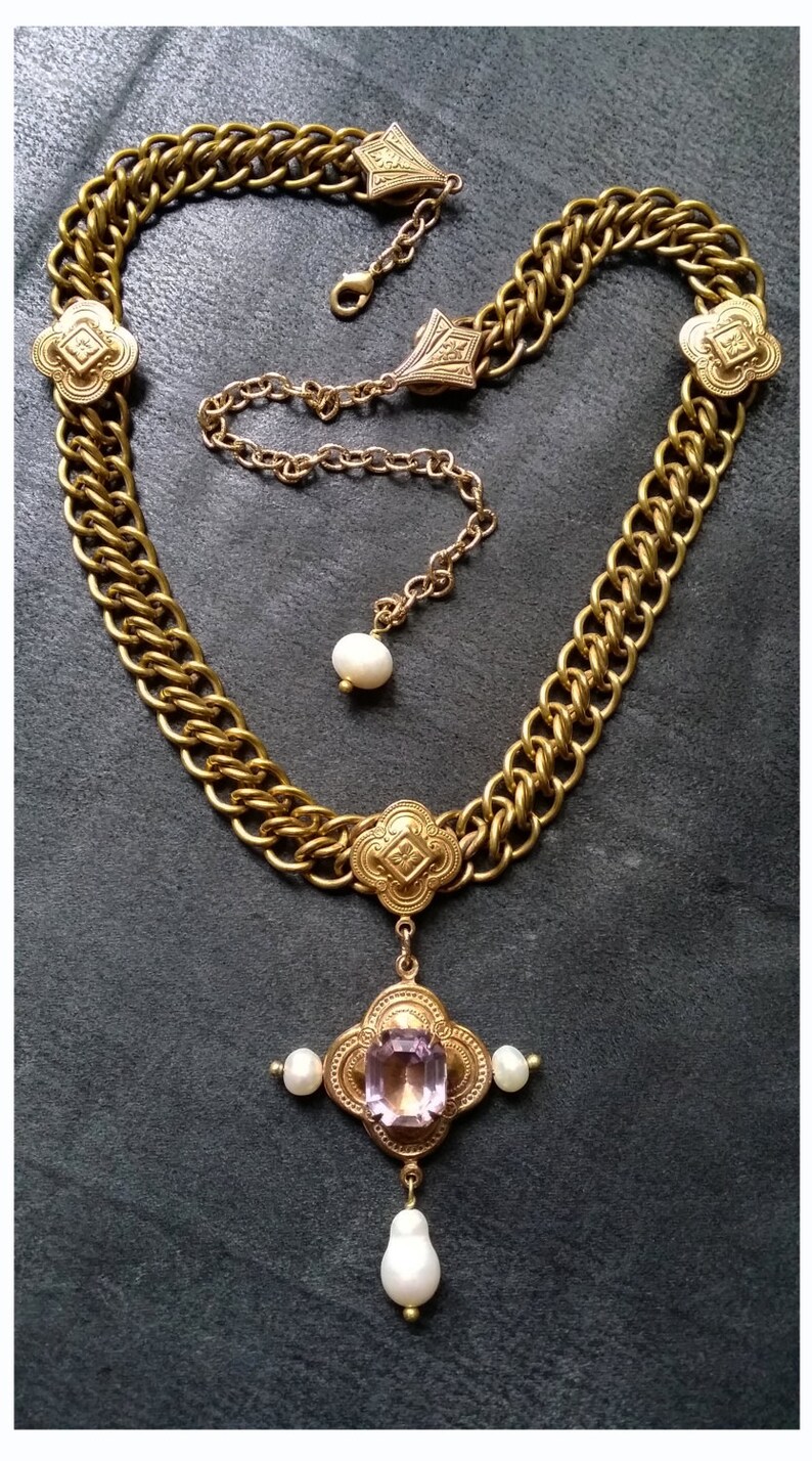 German 16th century style necklace with purple pendant Etsy