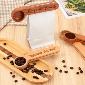 Custom Coffee Scoop Bag Clip, Personalized Coffee Scoop and Bag Clip, Wood Coffee Scoop, Engraved Coffee Spoon, Gift for Coffee Lovers