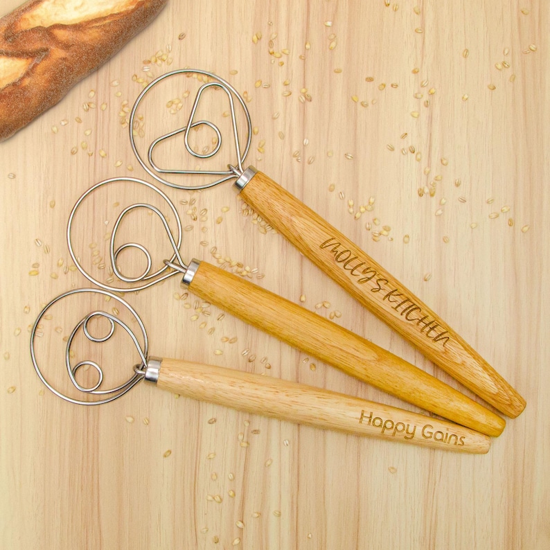 Custom Dough Whisk, Personalized Sourdough Whisk, Custom Engraved Danish Dough Whisk, Danish Dough Hook for Bread Making, Gifts for Baker image 8